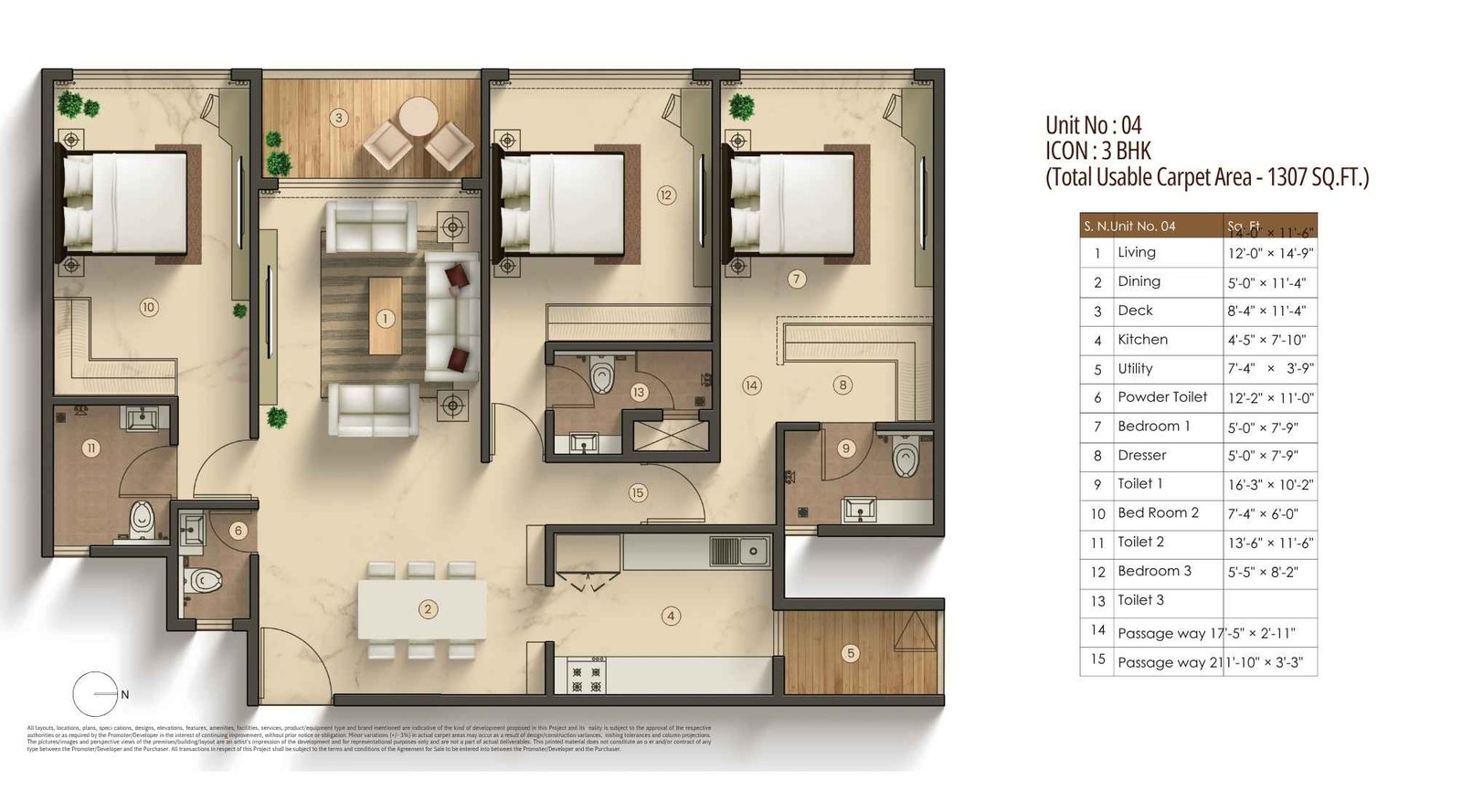 Agami-Legends-Floor-Plan-3-BHK-1307-sqft